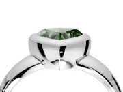 Solitaire Engagement Ring Setting for Fancy Green Heart-Shaped Center with Wide Band and Bezel Head in Sterling Silver