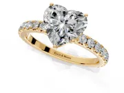 Solitaire Engagement Ring Setting for Heart-Shaped Center with Large Accent Band and Prong Head in Yellow Gold