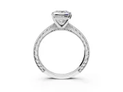 Solitaire Engagement Ring Setting for Princess Cut Center with Engraved Milgrain Band and Prong Head in Platinum