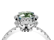 Halo Engagement Ring Setting for Fancy Green Oval Center with Openwork Halo, Pave Band and Prong Head in Sterling Silver