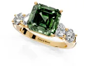 5 Stone Engagement Ring Setting for Fancy Green Asscher Cut Center with Graduated Accents and Prong Head in Yellow Gold