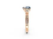 Cluster Engagement Ring Setting for Fancy Blue Heart-Shaped Center with Bezel Accent Clusters and Prong Head in Rose Gold