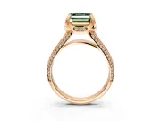Solitaire Engagement Ring Setting for Fancy Green Asscher Cut Center with Accented Split Shank and Prong Head in Rose Gold