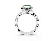 Halo Engagement Ring Setting for Fancy Green Asscher Cut Center with Pave and Plain Twist Band and Prong Head in White Gold