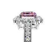 Halo Engagement Ring Setting for Fancy Pink Asscher Cut Center with Milgrain Channel Band and Prong Head in Platinum