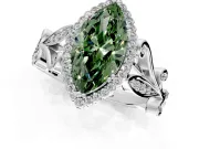 Halo Engagement Ring Setting for Fancy Green Marquise Center with Leaf Motif Split Shank and Prong Head in Platinum