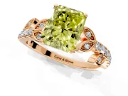 Leaf Motif Engagement Ring Setting for Fancy Yellow Radiant Cut Center with Pave Band and Prong Head in Rose Gold