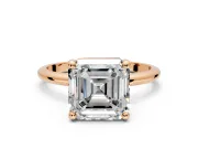 Minimalist Solitaire Engagement Ring Setting for Asscher Cut Center with Thin Band and Prong Head in Rose Gold
