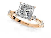Solitaire Engagement Ring Setting for Princess Cut Center with Bezel Station Band and Prong Head in Rose Gold