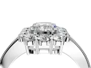 Halo Engagement Ring Setting for Emerald Cut Center with Milgrain Channel Band and Prong Head in Platinum