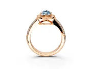 Milgrain Halo Engagement Ring Setting for Fancy Blue Marquise Center with Three-Sided Pave Band and Prong Head in Rose Gold