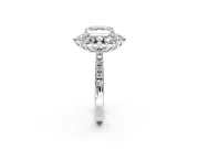 Floral Halo Engagement Ring Setting for Asscher Cut Center with Pave Accents and Prong Head in White Gold