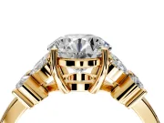 Floral Engagement Ring Setting for Round Cut Center with Marquise Cluster Shoulders and Prong Head in Yellow Gold