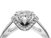 Solitaire Engagement Ring Setting for Cushion Cut Center with Wide Band, Pave Collar and Prong Head in Sterling Silver