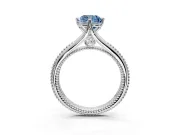 Solitaire Engagement Ring Setting for Fancy Blue Cushion Cut Center with Milgrain Cathedral Band and Prong Head in White Gold