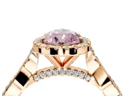 Halo Engagement Ring Setting for Fancy Pink Pear-Shaped Center with Twist Band and Prong Head in Rose Gold