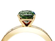 Solitaire Engagement Ring Setting for Fancy Green Radiant Cut Center with Channel Baguette Band and Prong Head in Yellow Gold
