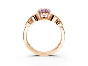 Leaf Engagement Ring Setting for Fancy Pink Oval Center with Milgrain Accent Band and Prong Head in Rose Gold