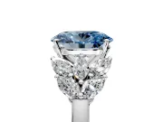 Leaf Cluster Engagement Ring Setting for Fancy Blue Oval Center with Marquise Accents and Prong Head in White Gold