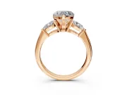 3 Stone Engagement Ring Setting for Heart-Shaped Center with Large Pear-Shaped Accents and Prong Head in Rose Gold