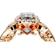 Milgrain Halo Engagement Ring Setting for Emerald Cut Center with Shoulder Bezels and Prong Head in Rose Gold