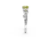Leaf Motif Engagement Ring Setting for Fancy Yellow Cushion Cut Center with Pave Band and Prong Head in Platinum