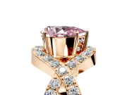 Halo Engagement Ring Setting for Fancy Pink Pear-Shaped Center with Pave Infinity Twist Band and Prong Head in Rose Gold