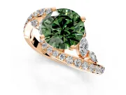 Solitaire Engagement Ring Setting for Fancy Green Round Cut Center with Pave Bypass Twist Band and Prong Head in Rose Gold