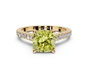 Solitaire Engagement Ring Setting for Fancy Yellow Cushion Cut Center with Widening Pave Band and Claw Prong Head in Yellow Gold