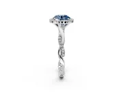 Halo Engagement Ring Setting for Fancy Blue Round Cut Center with Pave and Plain Twist Band and Prong Head in Sterling Silver