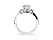 3 Stone Engagement Ring Setting for Cushion Cut Center with Round Cut Side Accents and Prong Head in Platinum