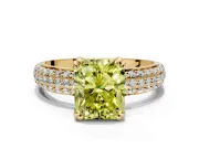 Solitaire Engagement Ring Setting for Fancy Yellow Radiant Cut Center with Multi-Row Pave Accents and Basket Head in Yellow Gold