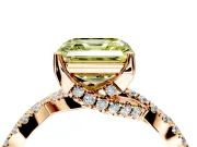 Solitaire Engagement Ring Setting for Fancy Yellow Asscher Cut Center with Narrow Twist Pave Band and Prong Head in Rose Gold