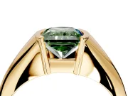 Tension Engagement Ring Setting for Fancy Green Radiant Cut Center with Wide Tapered Band and Tension Head in Yellow Gold