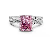 Solitaire Engagement Ring Setting for Fancy Pink Radiant Cut Center with Narrow Twist Pave Band and Prong Head in Platinum