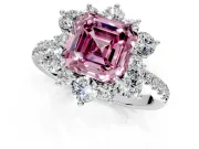 Floral Halo Engagement Ring Setting for Fancy Pink Asscher Cut Center with Pave Accents and Prong Head in Sterling Silver