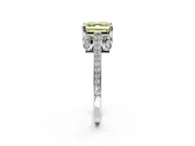 Cathedral Engagement Ring Setting for Fancy Yellow Asscher Cut Center with Antique-Style Pave Band and Prong Head in Platinum