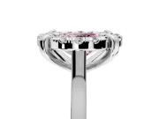 Single Halo Engagement Ring Setting for Fancy Pink Oval Center with Corner Claws, Plain Band and Prong Head in Sterling Silver