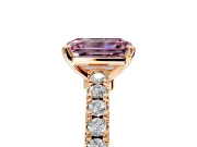 Solitaire Engagement Ring Setting for Fancy Pink Emerald Cut Center with Single Row Accent Band and Prong Head in Rose Gold