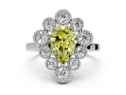 Cluster Halo Engagement Ring Setting for Fancy Yellow Pear-Shaped Center with Milgrain Bezel Accents and Prong Head in Sterling Silver