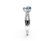 3 Stone Engagement Ring Setting for Fancy Blue Heart-Shaped Center with Pave Split Shank and Prong Head in Sterling Silver