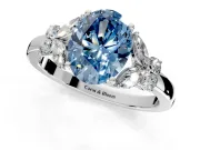 Solitaire Engagement Ring Setting for Fancy Blue Oval Center with Marquise Flower Shoulders and Prong Head in Sterling Silver