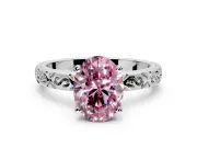 Solitaire Engagement Ring Setting for Fancy Pink Oval Center with Scrollwork Band and Prong Head in Platinum
