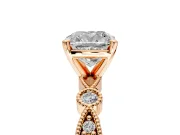 Solitaire Engagement Ring Setting for Cushion Cut Center with Milgrain Bezel Accents and Prong Head in Rose Gold
