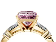 Bar-Set Engagement Ring Setting for Fancy Pink Princess Cut Center with Tapered Baguette Accents and Prong Head in Yellow Gold