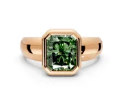 Solitaire Engagement Ring Setting for Fancy Green Radiant Cut Center with Wide Band and Bezel Head in Rose Gold
