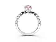 Solitaire Engagement Ring Setting for Fancy Pink Pear-Shaped Center with Bezel-Dot Beaded Band and Prong Head in White Gold