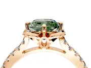 Floral Engagement Ring Setting for Fancy Green Cushion Cut Center with Pave Band and Floral Prong Head in Rose Gold
