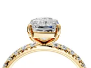 Solitaire Engagement Ring Setting for Radiant Cut Center with Shared-Prong Accents and Prong Head in Yellow Gold