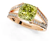 Split Shank Engagement Ring Setting for Fancy Yellow Cushion Cut Center with Pave Split Shank and Prong Head in Rose Gold